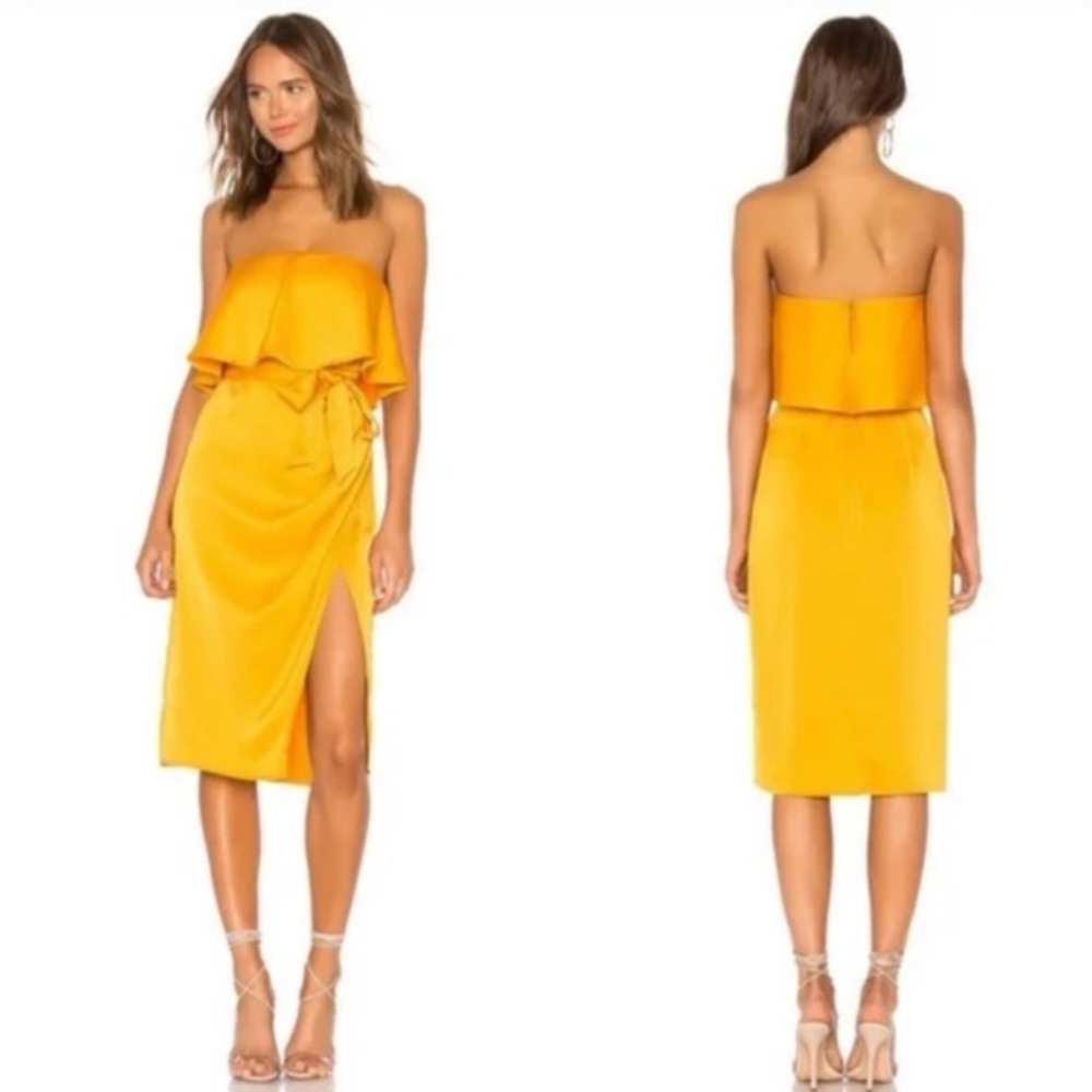 Lovers & Friends Dress Medium Violet Strapless Midi Wrap Marigold Medium - Picture 8 of 8